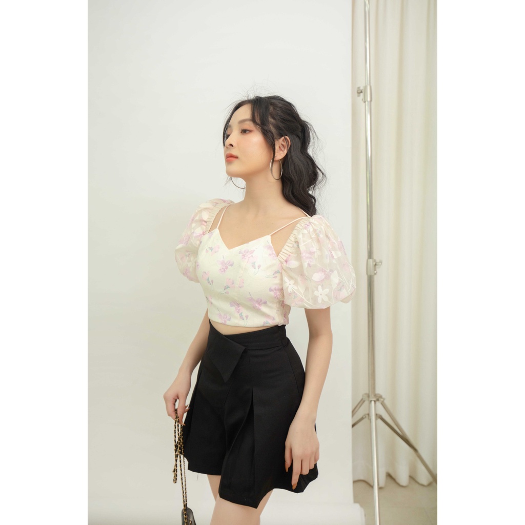 GOÛT DE JUN - Áo Croptop Tay Phồng Ngắn Họa Tiết Hoa - HANA TOP