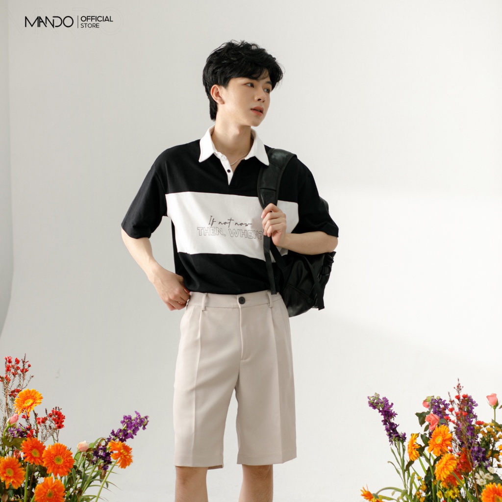 Áo Phông Polo Nam Màu Trắng MANDO Tay Lỡ Cotton Cao Cấp Form Rộng Basic Unisex Thời Trang Hàn Quốc PDN122 POL001