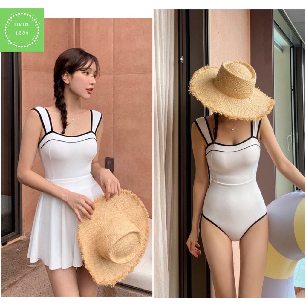 Bikini một mảnh kèm chân váy basic đen trắng phong cách hàn quốc sang trọng, hiện đại!