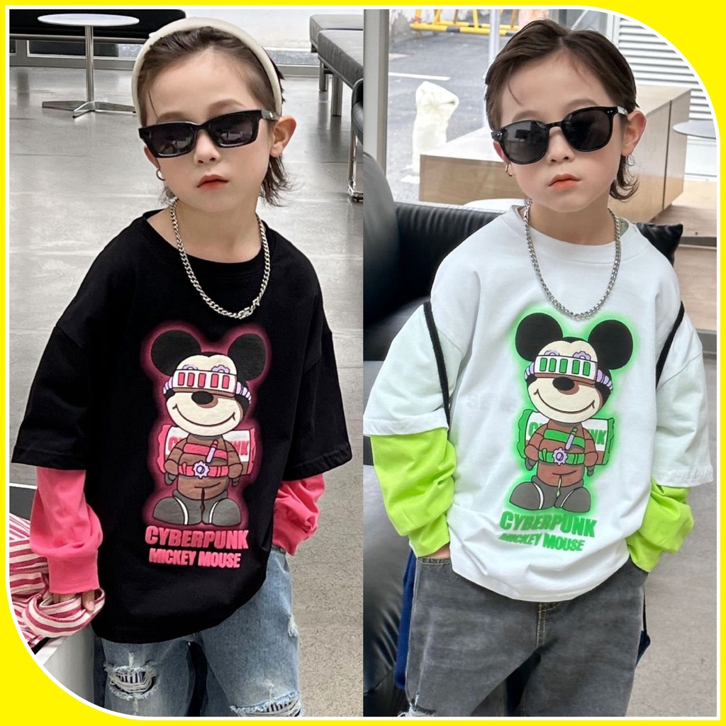 Áo thun dài tay bé trai mickey A255 size 90-140, quần áo trẻ em quảng châu cao cấp