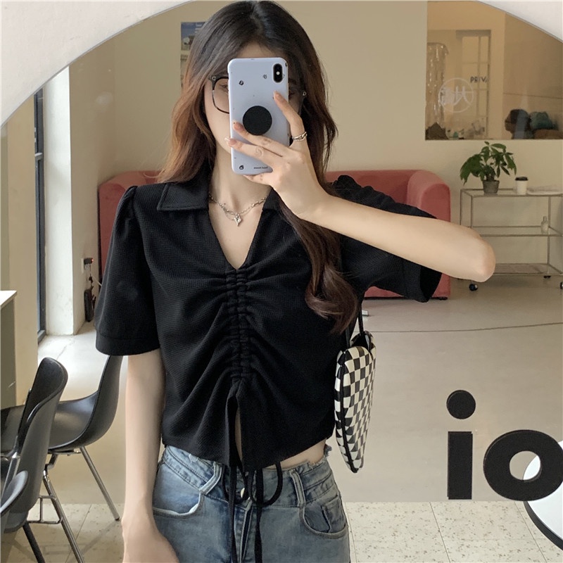 QADCOL  Áo Thun Tay Ngắn Cổ polo Màu Trắng Thời Trang Mùa Hè Cho Nữ