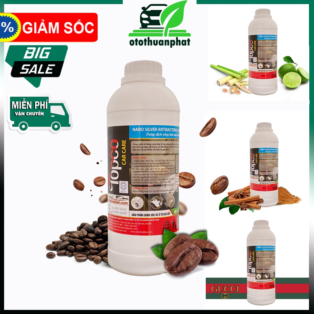 Tinh Dầu Xông Khử Mùi Ô Tô Dung Dịch Xông Nano Bạc Khử Mùi Diệt Khuẩn Chai 1 Lít Thương Hiệu Topco