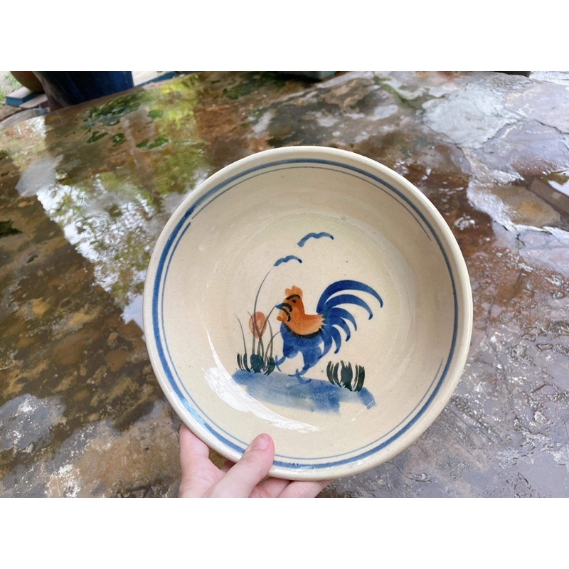 Combo 10 Dĩa Vẽ Gà Lòng Sâu NEOP  Size Đại ĐK 20cm - Gốm Xưa Cho Người Hoài Niệm - Gốm Lái Thiêu - Gốm Nam Bộ