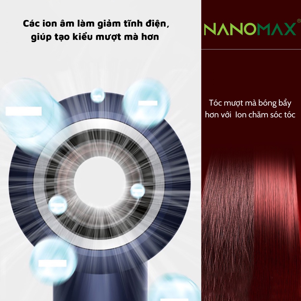 Máy Sấy Tóc NANOMAX High Speed 2 Chiều Nóng Lạnh Thiết Kế Không Lá Động Cơ Không Chổi Than 3 Tốc Độ Sấy 3 Chế Độ Nhiệt