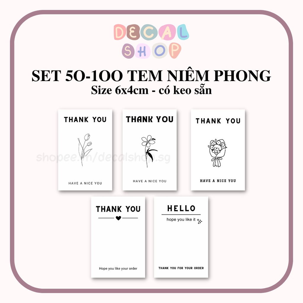 Tem Niêm Phong THANK YOU - Size 6x4cm - Có Keo Sẵn Tem Bo Góc