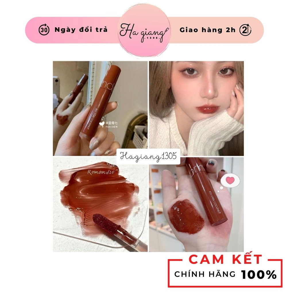 Son Tint Bóng ROMAND JUICY LASTING TINT Màu #20 - Dark Coconut màu nâu gạch ấm