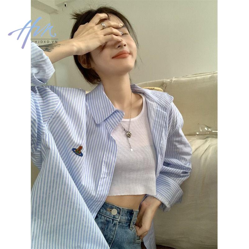 Áo Sơ Mi Nữ Tay Dài Kẻ Sọc Thời Trang Hàn Quốc