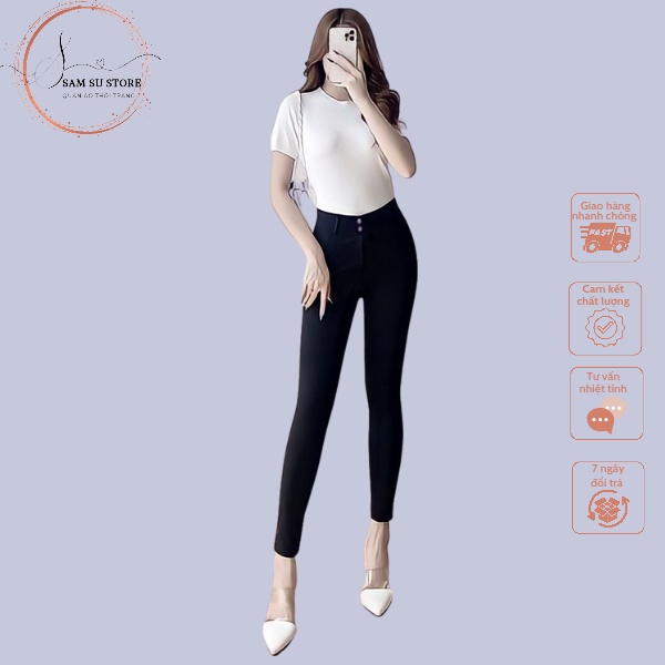 Quần tregging cạp cao 2 cúc tôn dáng chất mỳ Hàn loại 1 siêu đẹp
