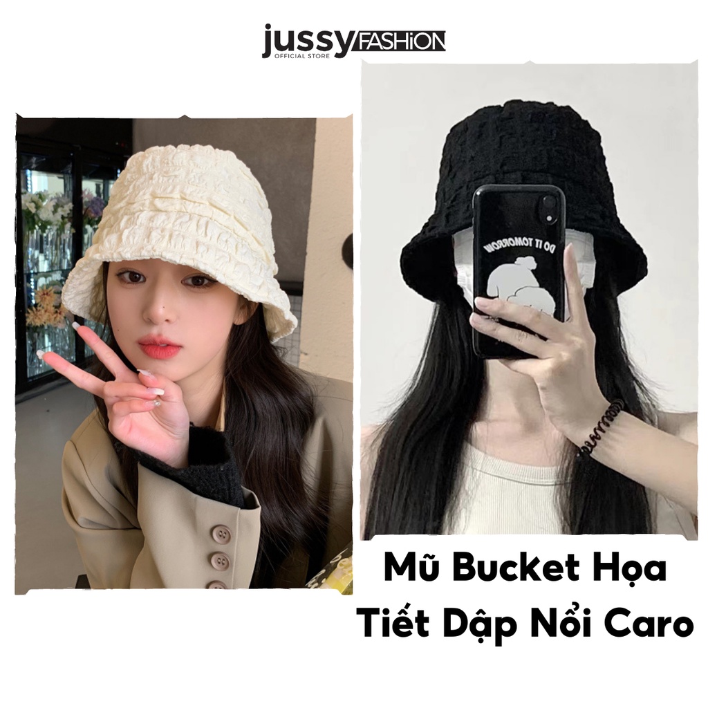 Mũ Bucket Xốp Ô Vuông JB01 Jussy Fashion Nón Tai Bèo Nữ Vành Cụp Vải Cottop Xốp Hoạ Tiết Caro Siêu Nhẹ