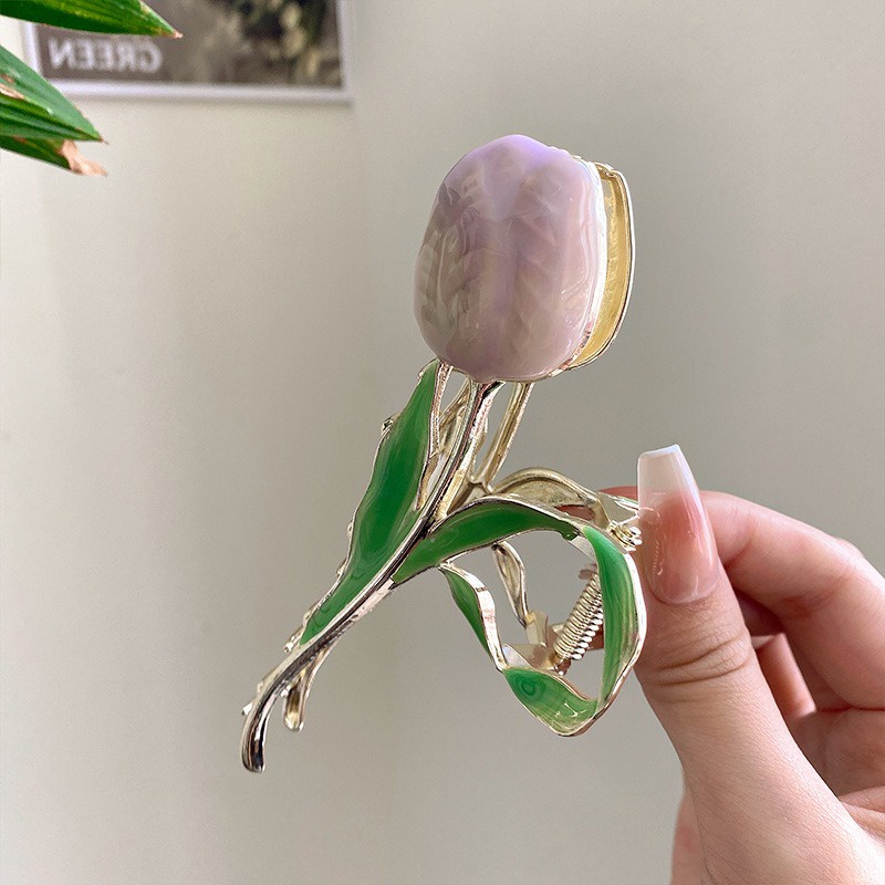 Kẹp Tóc Hoa Tulip Tráng Men Thanh Lịch Cho Nữ