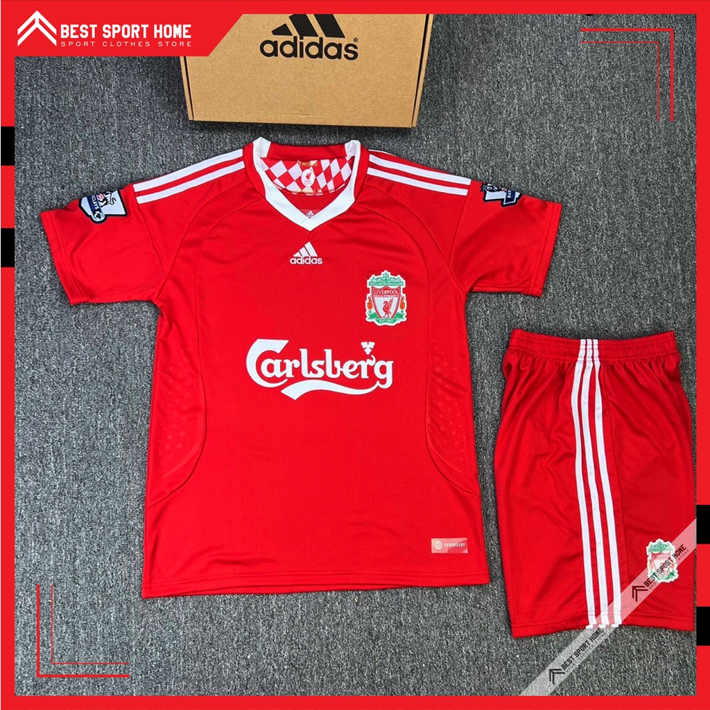 Set quần áo bóng đá Liverpool sân nhà Mùa 2009 - Vải Climacool màu đỏ form Âu - In ấn tên số theo yêu cầu