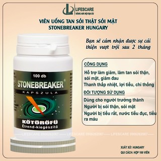 Viên uống tan sỏi thật sỏi mật StoneBreaker Hungary, hộp 100 viên