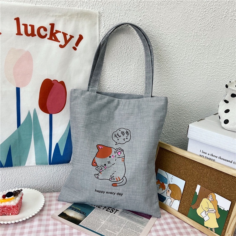 Túi Tote Vải Đen Canvas Đeo Vai Ullzang Hàn Quốc Họa Tiết Dễ Thương JeliShop