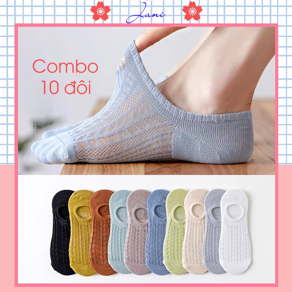 Combo 10 đôi Tất lười nữ - vớ nữ nửa bàn chân dạng lưới thoáng mát đi giày lười, giày thể thao, cao gót nhiều màu