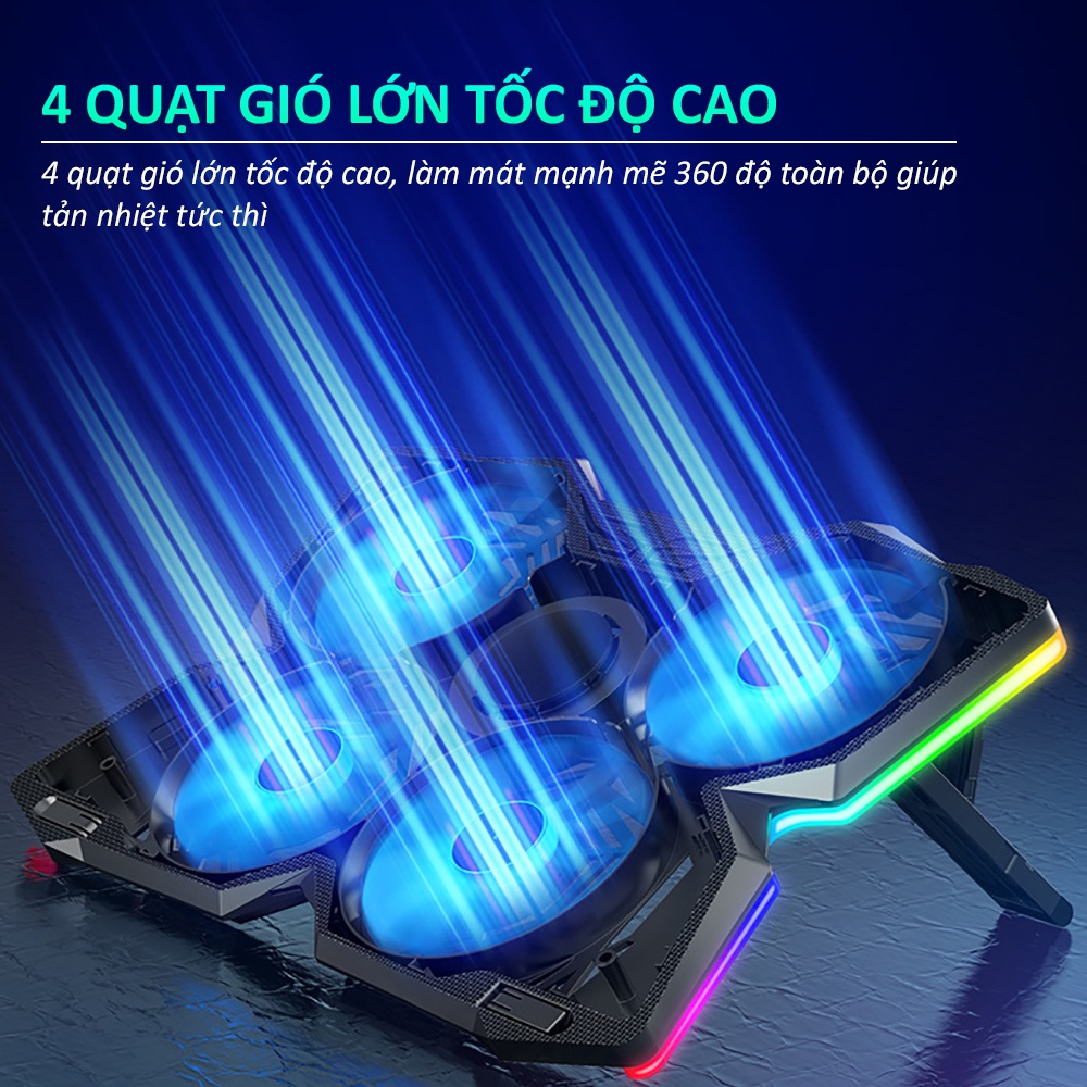 Đế tản nhiệt laptop gaming SIDOTECH ICE M2PRO 4 quạt giá đỡ latop LED RGB 7 mức độ cao giúp làm mát nhanh tránh giật lag