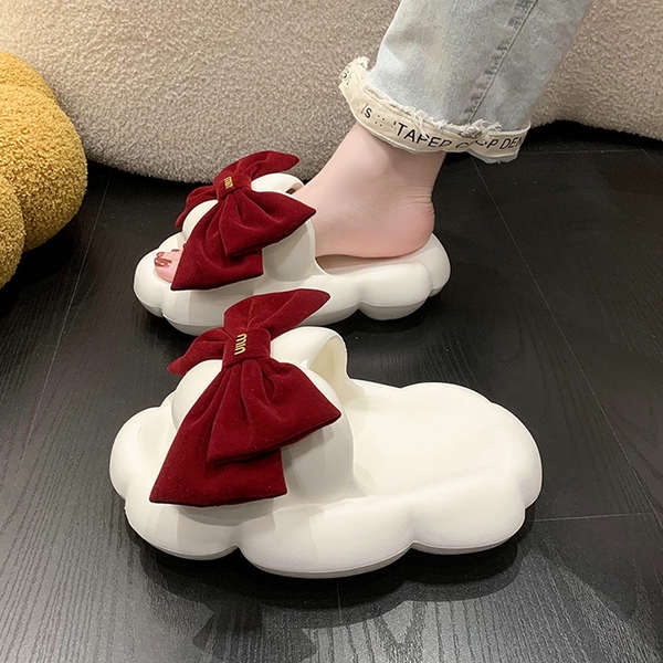 Dép bánh mì nơ dễ thương mẫu mới mặc bên ngoài đế mềm