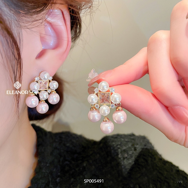 Bông tai nữ chuôi bạc 925 Eleanor Accessories đính đá kết hợp ngọc trai nhân tạo phụ kiện trang sức sang trọng 5491