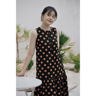 Chicka Chicka - Đầm suông chấm bi màu cam dáng maxi