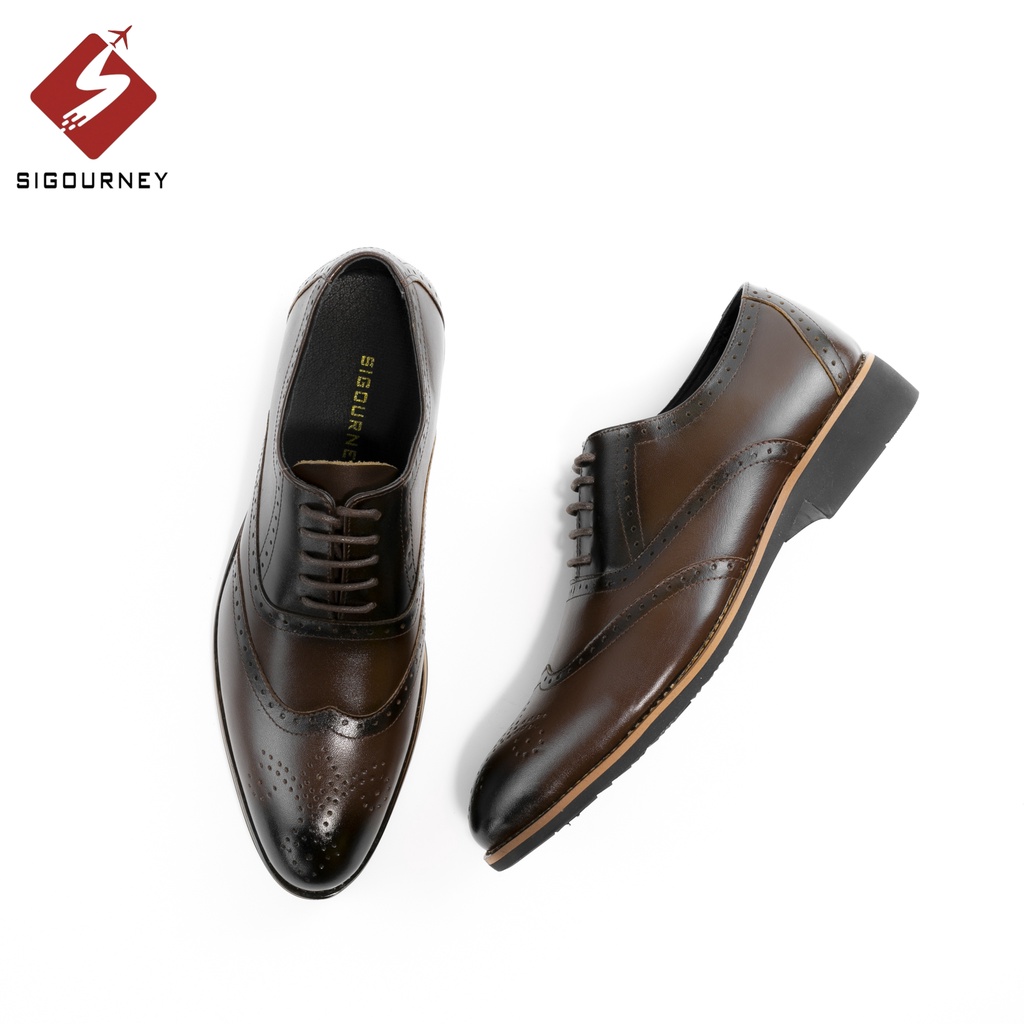 Giày Tây Nam Da Bò Kiểu Dáng Oxfords Cực Kỳ Sang Trọng SIGOURNEY Màu Đen Và Nâu Patina Bảo Hành 18 Tháng