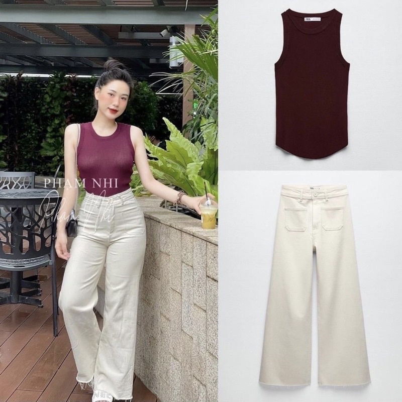 Quần jeans suông cạp cao Zara túi trước 2 màu