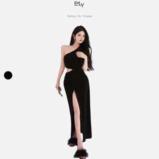 Đầm dáng ôm xẻ tà lệch vai midi Emilyshop