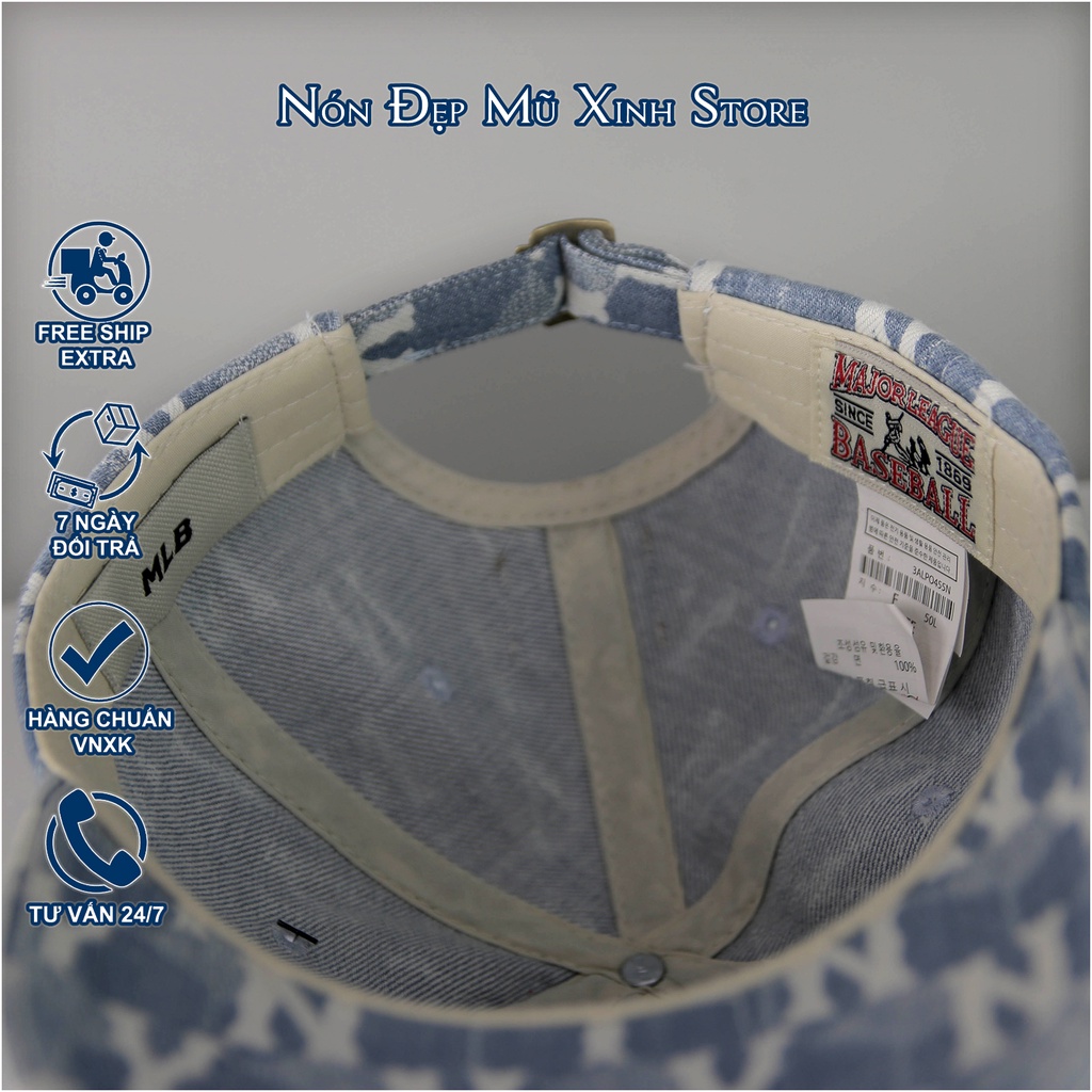 NÓN LƯỠI TRAI & Bucket MLB JEAN WAX KOREA , chất vải jean xanh phối monogram trắng, thời trang chính hãng cao cấp