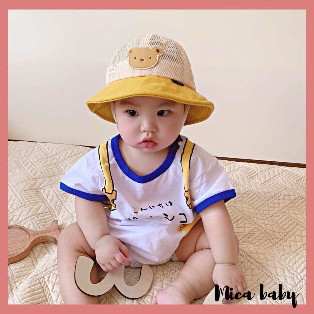 Mũ tai bèo trẻ em, mũ lưới thoáng thêu hình gấu đáng yêu cho bé MH239 Mica baby