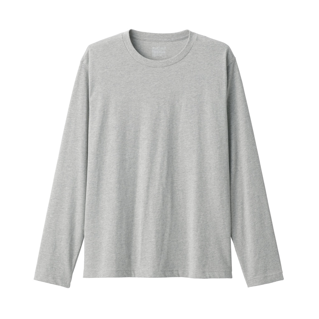 MUJI ÁO THUN VẢI JERSEY COTTON ẤN ĐỘ CỔ TRÒN DÀI TAY NAM