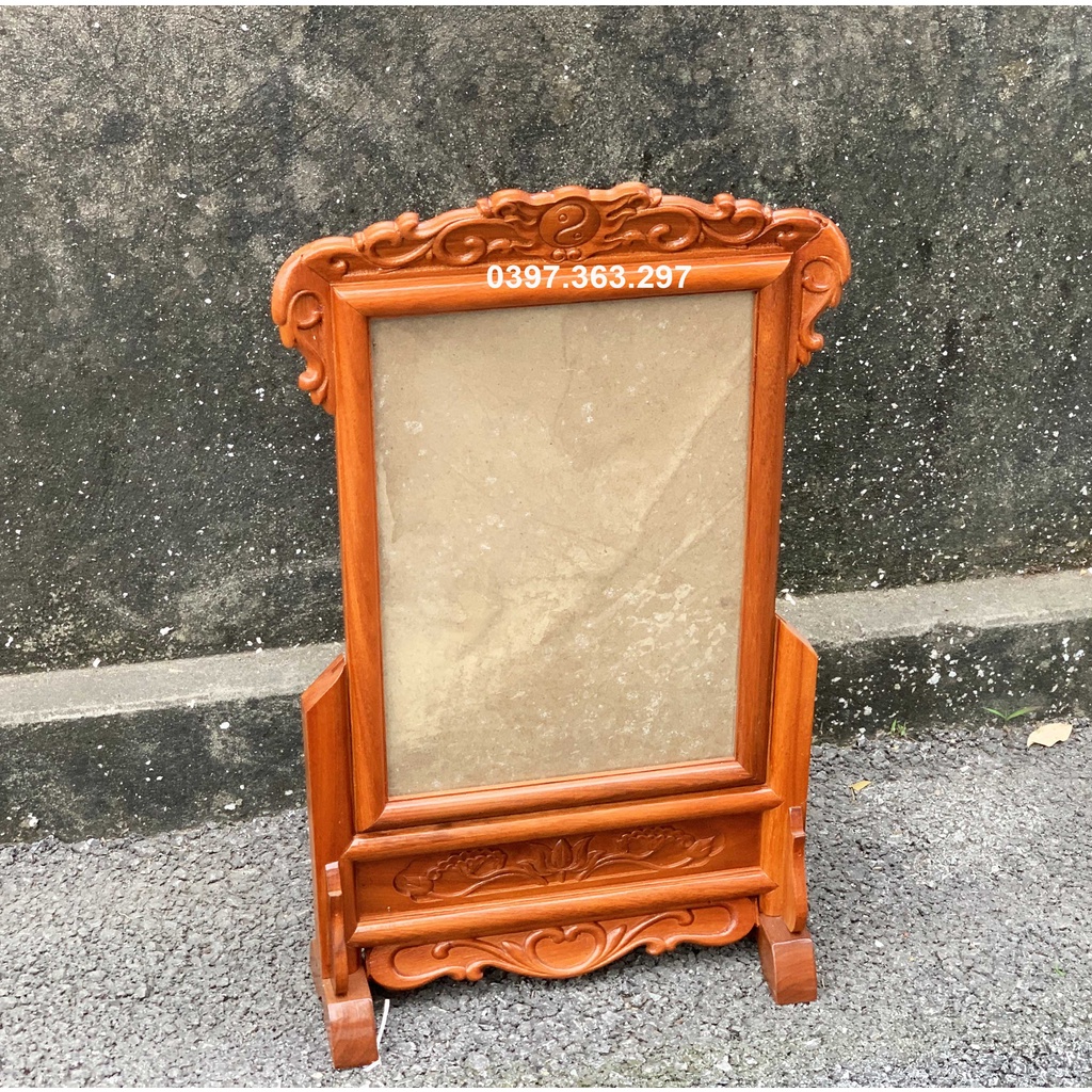 Khung hình ảnh bàn thờ trạm hoa lá tây đơn gỗ hương