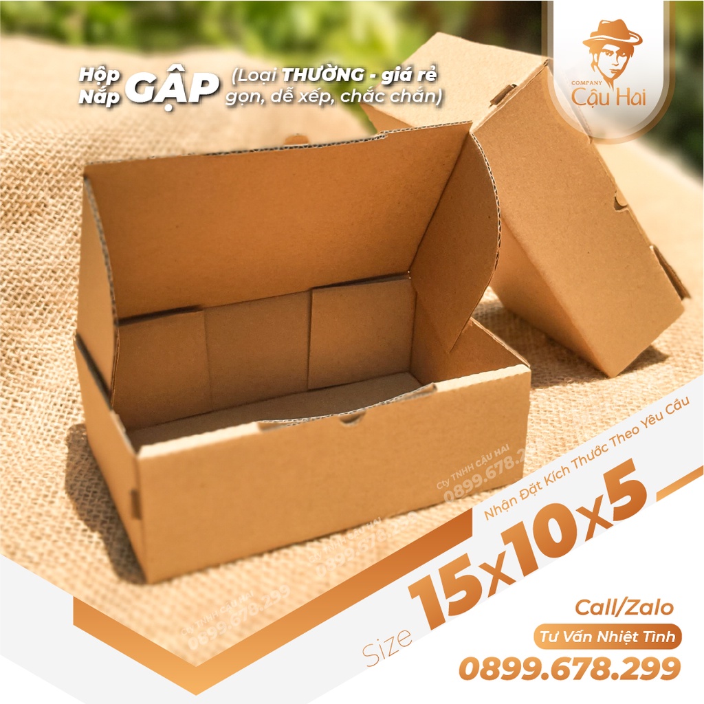 Set 50 hộp carton nắp GẬP 15x10x5