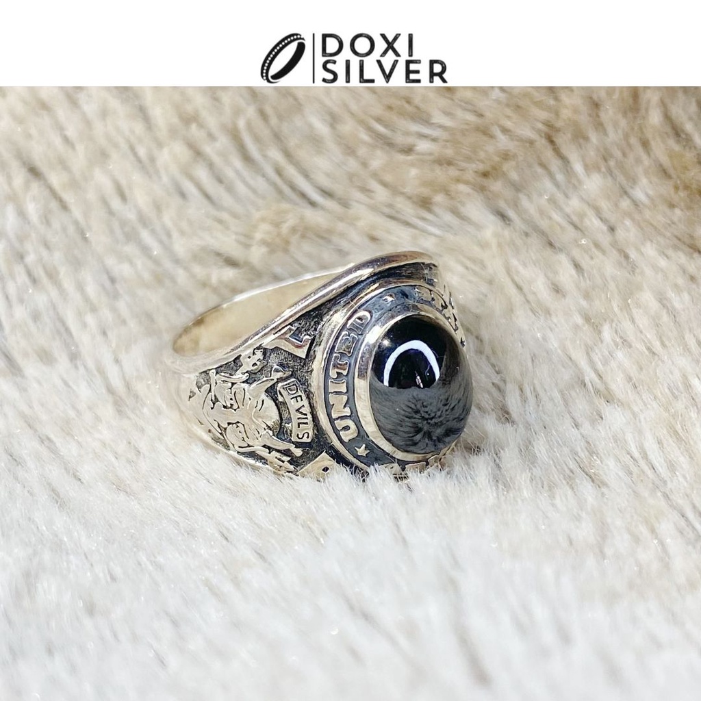 Nhẫn bạc, Nhẫn bạc nam nữ, Nhẫn UNITED ARMY STATES BLACK HOLE , Nhẫn Bạc Thái, Trang sức bạc cao cấp Doxi Silver
