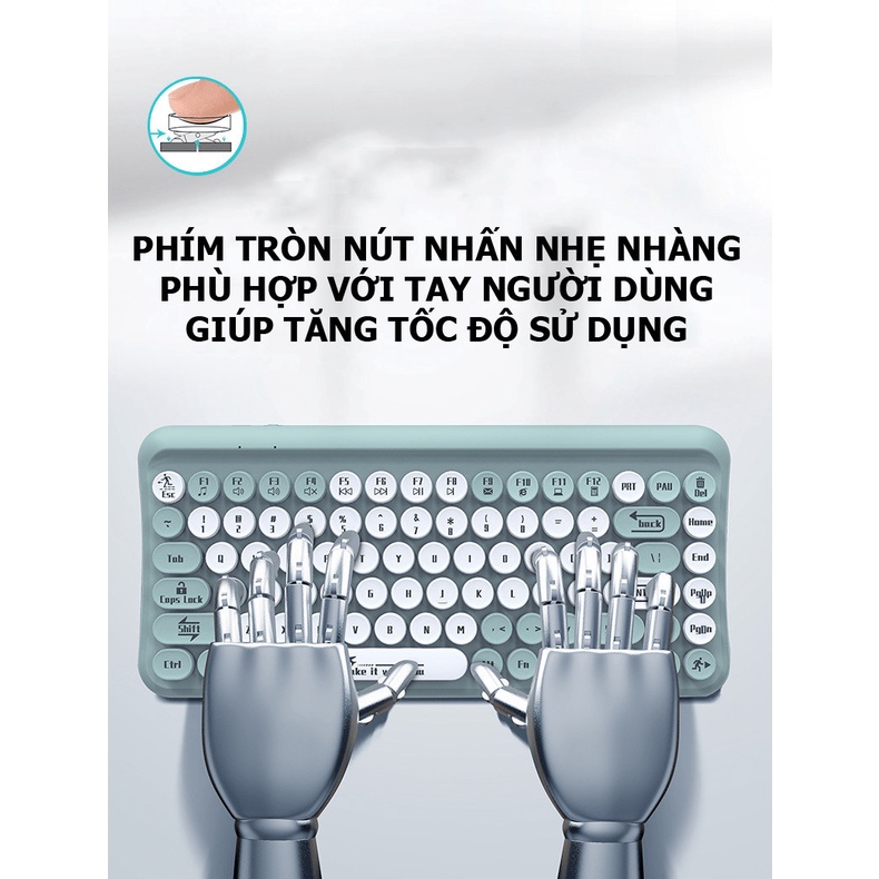 Bộ bàn phím mini 85 phím nút tròn và chuột không dây dùng cho văn phòng - Piggyy
