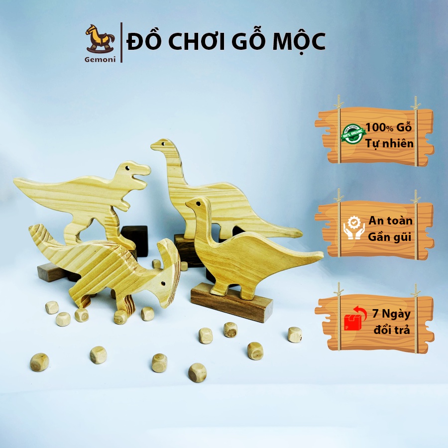Combo Khủng Long Thời Tiền Sử Gỗ Mộc Cho Bé Tô Màu - Đồ Chơi Gỗ Gemoni