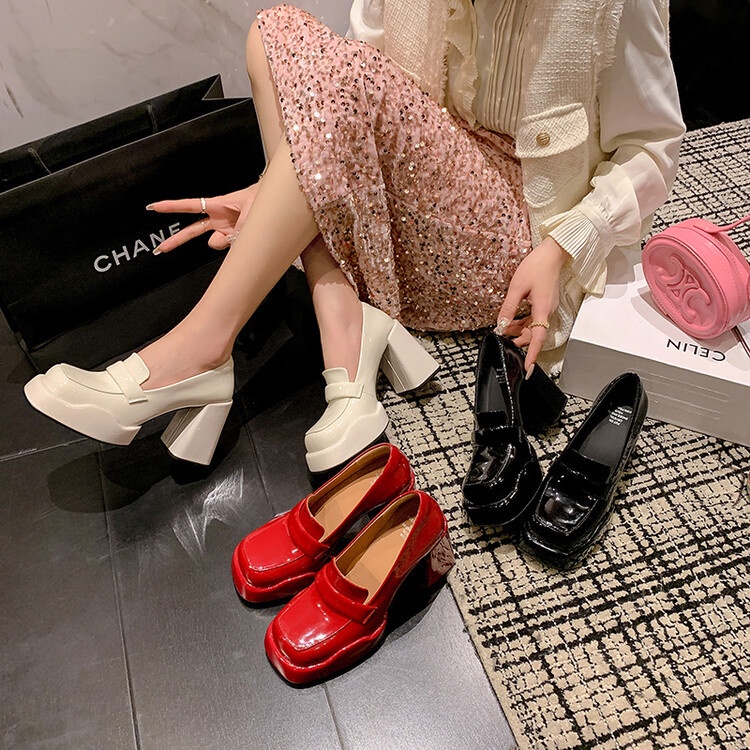 Giày Cao Gót Màu Bóng Phong Cách Mary Jane