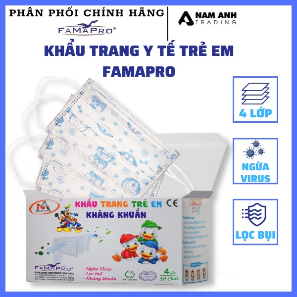 Khẩu trang Famapro Trẻ Em  4 Lớp 50 Cái/ Hộp
