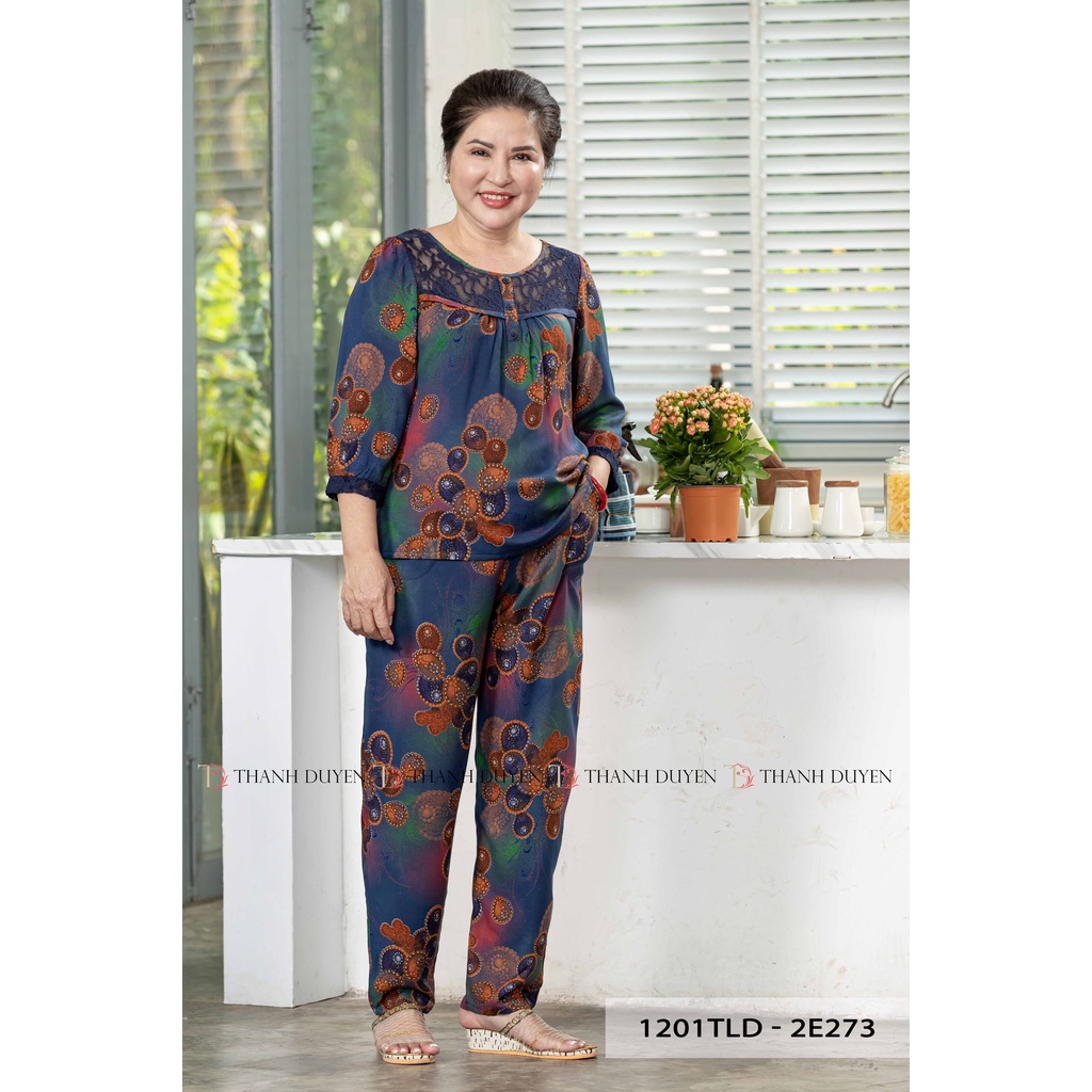 Đồ bộ Tole nữ mặc nhà Thành Duyên bông, phối ren, tay lỡ dài, không rút, thoáng mát - 1201TLD (03-23)