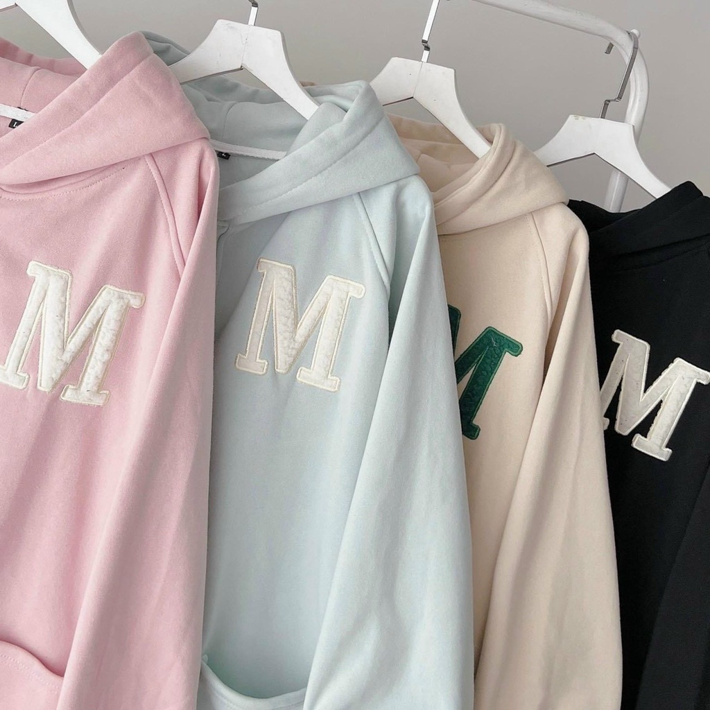 Áo khoác nam nữ Hoodie nỉ trơn Basic LOGO THÊU chữ M màu form rộng tay bồng khóa kéo có mũ Ulzzang giá rẻ couple | BigBuy360 - bigbuy360.vn