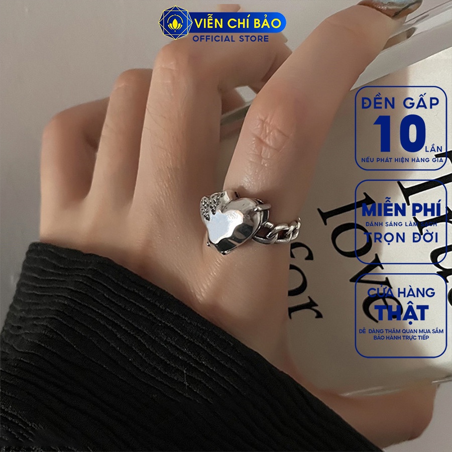 Nhẫn bạc nữ dây xích trái tim cắn dở chất liệu bạc Thái 925 thời trang phụ kiện trang sức Viễn Chí Bảo N000699