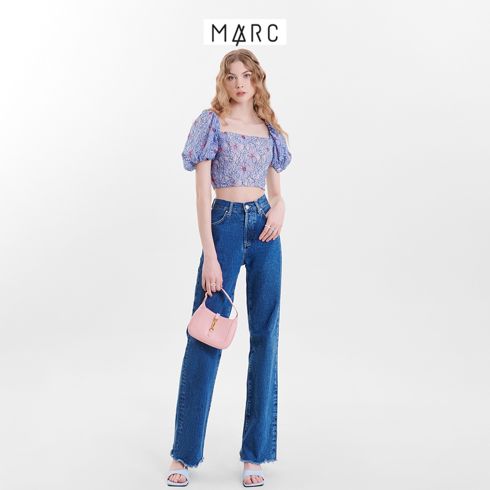 Áo kiểu nữ MARC FASHION ren hoa cổ vuông smoking lưng tay phồng FALH030923