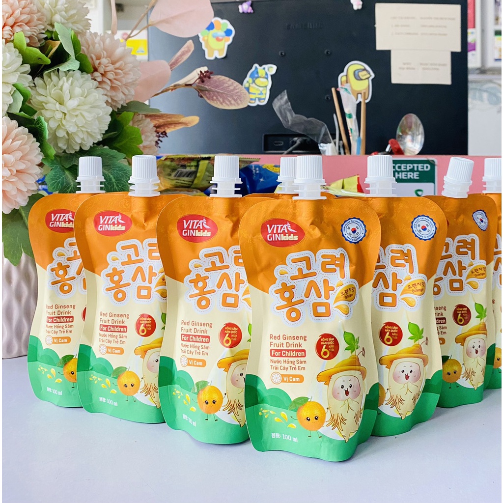 Nước hồng sâm trái cây trẻ em Vital Gin Kids túi 100ml