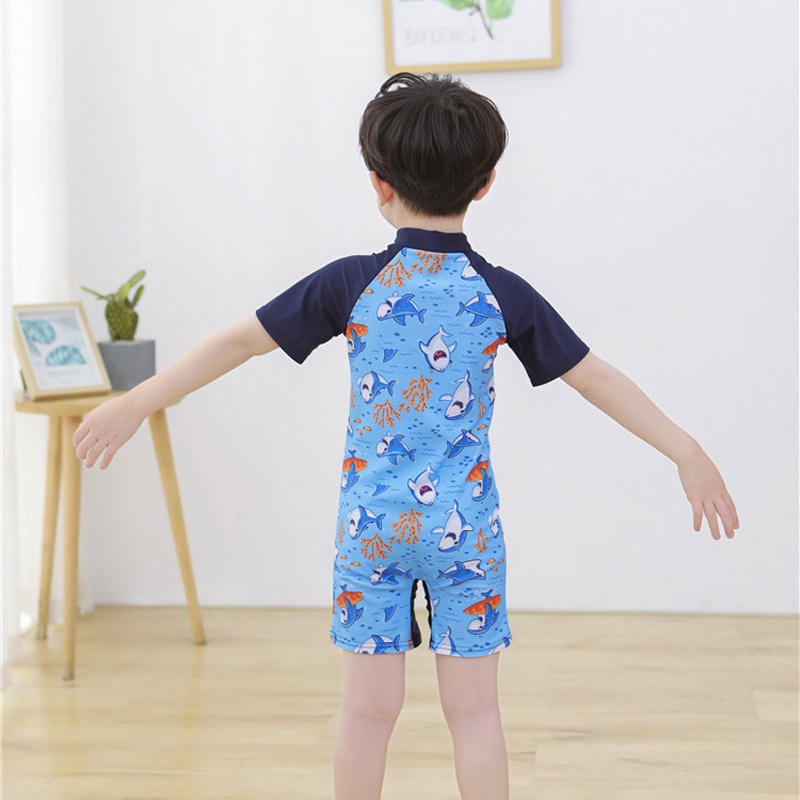 Đồ bơi bé gái đồ bơi bé trai liền thân ngắn tay size từ 14kg đến 30kg