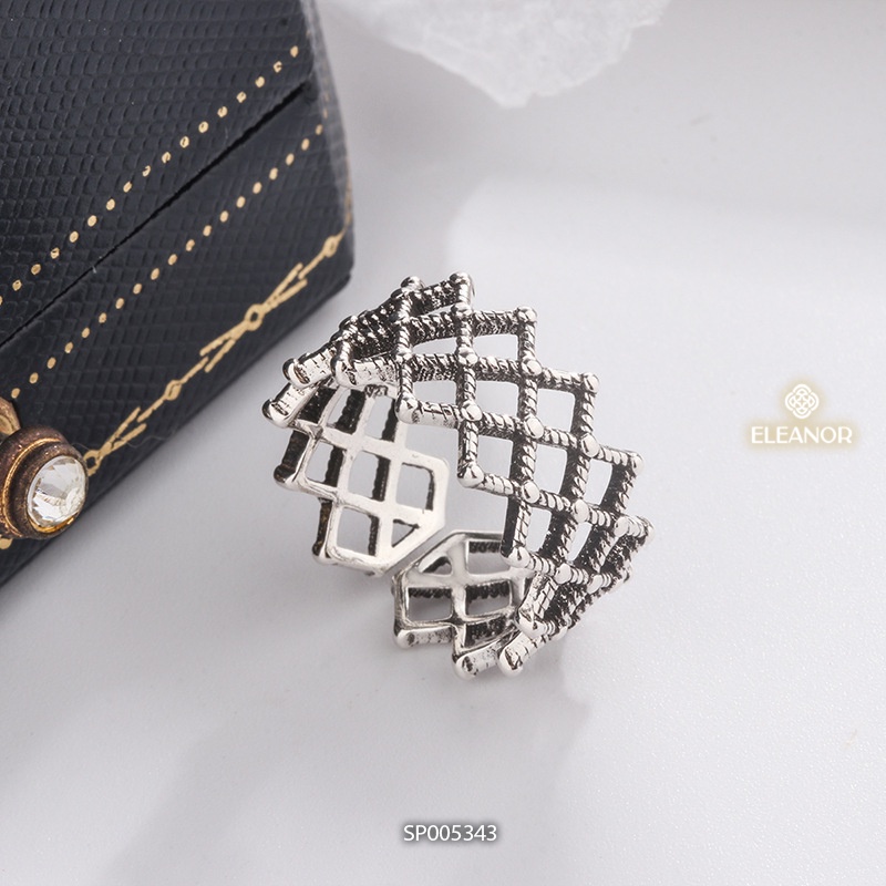 Nhẫn nữ hở bạc 925 Eleanor Accessories thiết kế lưới hình thoi phụ kiện trang sức 5343