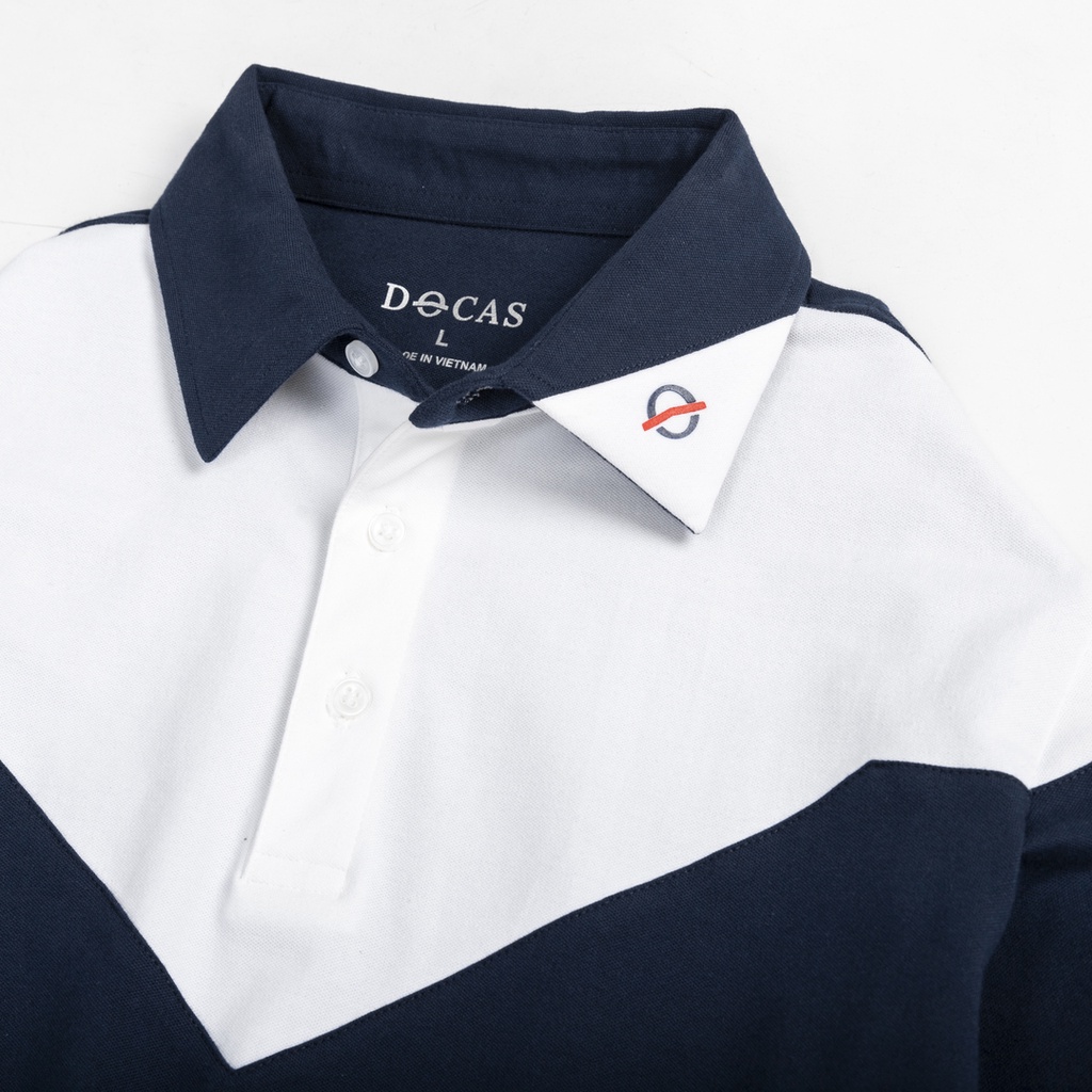 PO910-1 Áo Polo Nam DOCAS Vải Cotton CMC May Phối Thân Xanh Đen Vai Trắng Phom Regular Fit