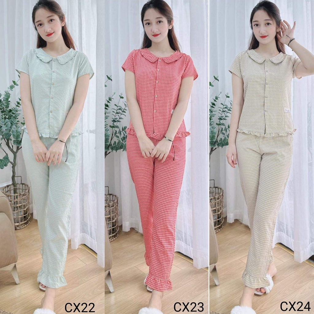 (Bunnysky) Đồ bộ mặc nhà nữ, đồ bộ hè, đồ bộ thiết kế nhún bèo nữ tính