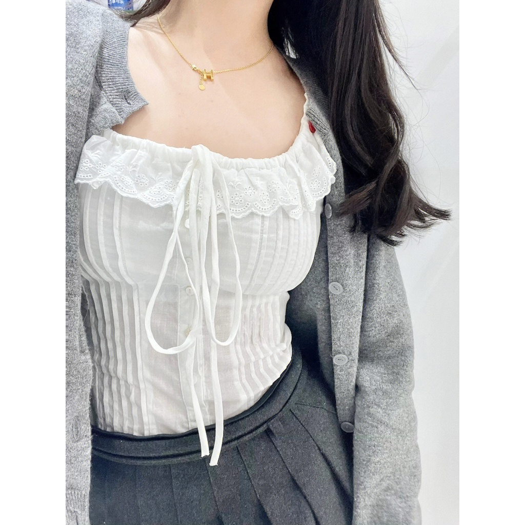 Áo trắng sơmi không tay lolita nữ sinh-order