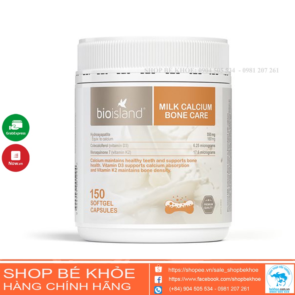 Viên Milk Calcium Bone Care - Canxi hữu cơ Bioisland Bone care úc 150v