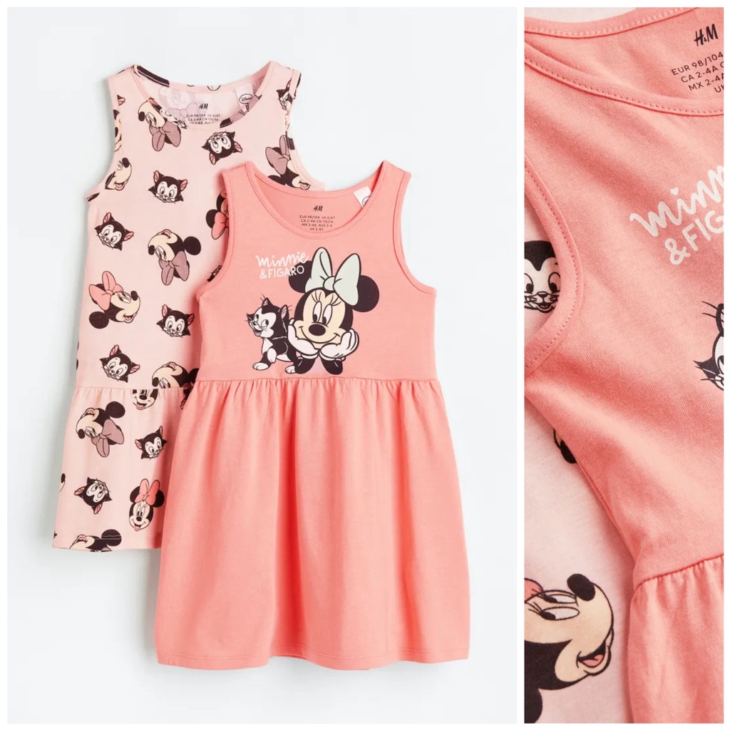 Váy cotton họa tiết Minnie chính hãng HM cho bé gái 1-10 tuổi, đầm sát nách trẻ em Auth