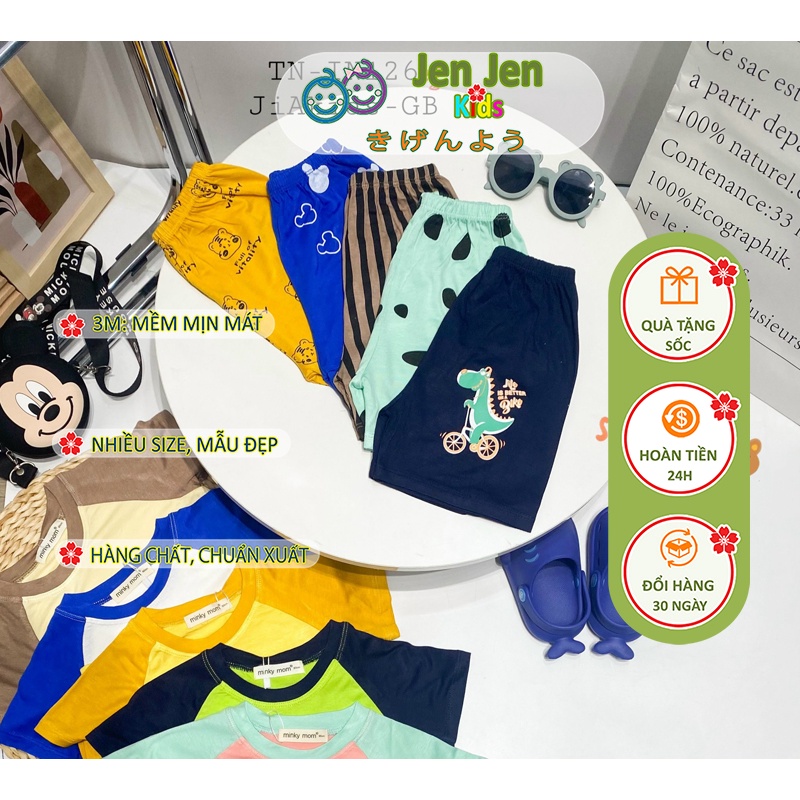 Bộ Cộc Tay Minky Mom Thiết Kế Raglan Áo Thân Trơn, Quần Sọc Cho Bé Gái, Bé Trai Từ 0-6 Tuổi - TN-IN126