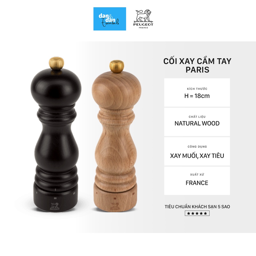 Cối xay tiêu, xay muối cầm tay bằng gỗ cao cấp Paris Peugeot France 18cm
