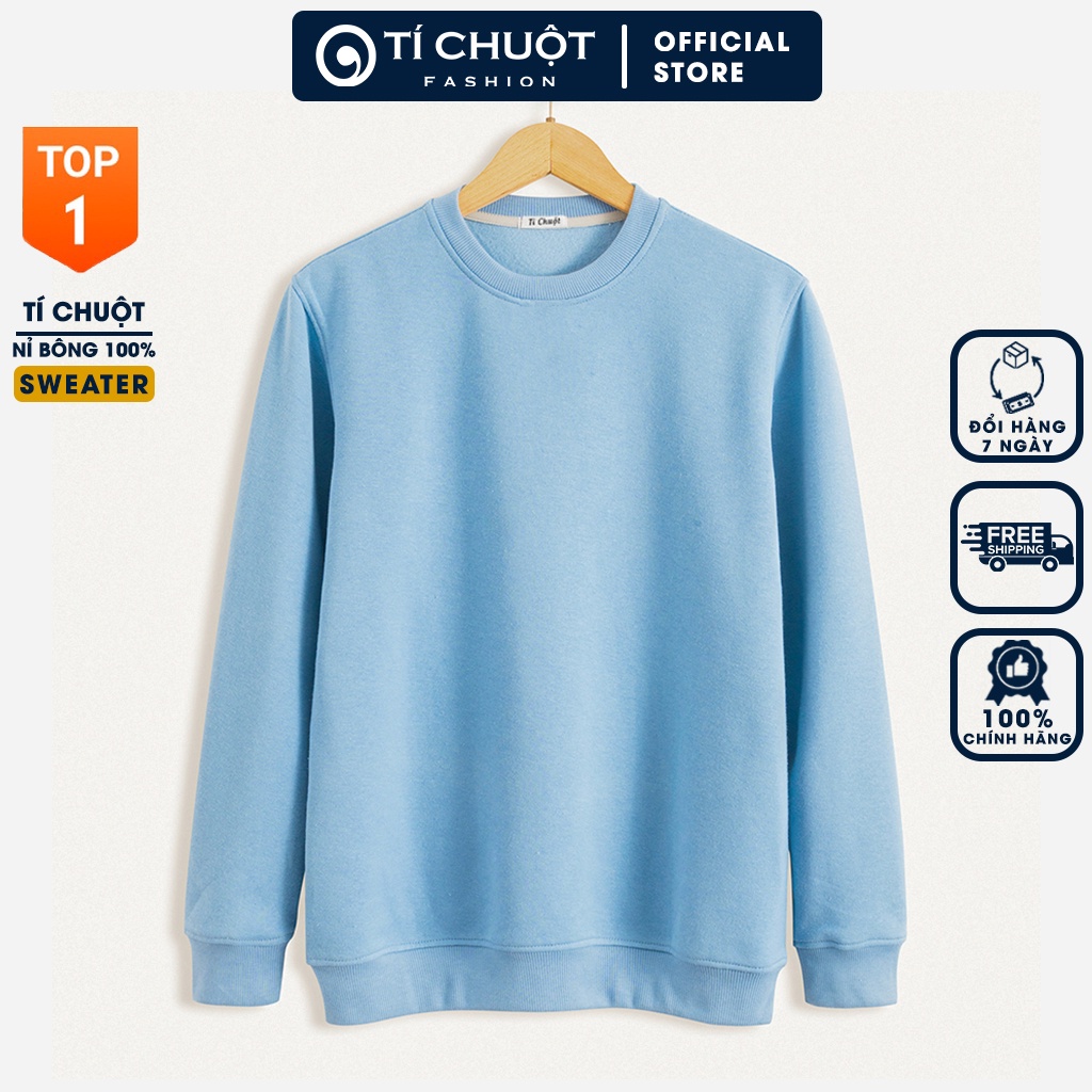 Áo sweater trơn nam nữ form rộng, áo tay dài trơn unisex, áo sweater basic nỉ bông dày mềm mịn - Tí Chuột Studio
